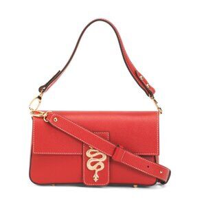 DIVINA FIRENZE Red Made In Italy Leather Snake Baguette Crossbody